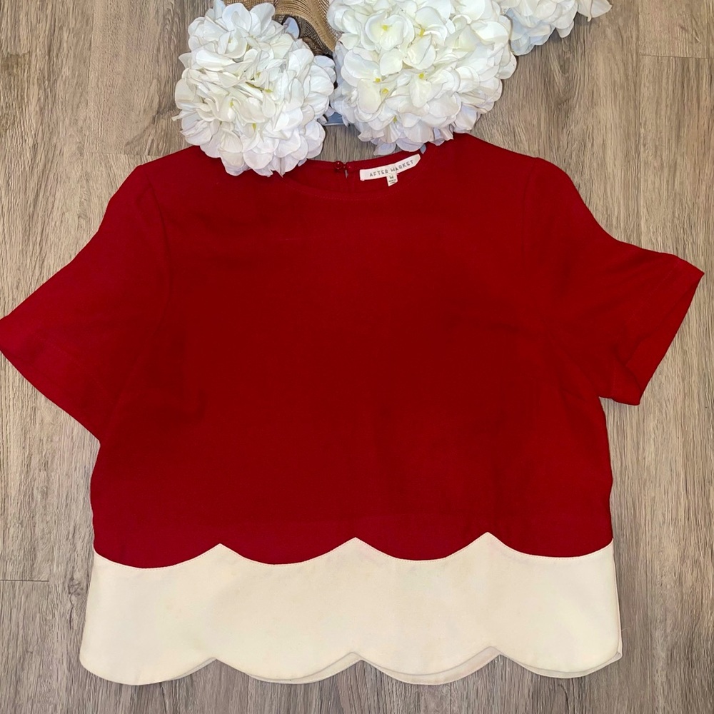 After Market Maroon and White Scalloped Blouse Medium